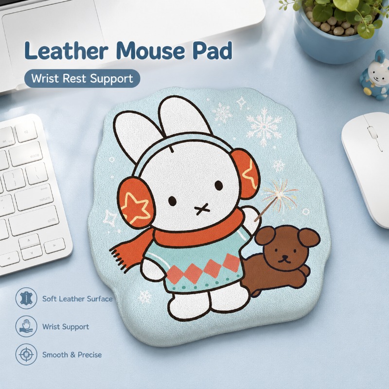 Desk Setup For Laptop - Anime Miffy Leather Mouse Pad with