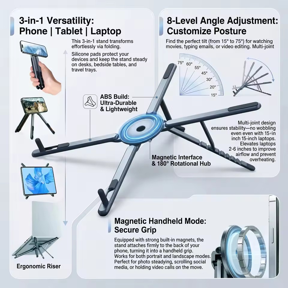 Desk Setup For Laptop - Portable Magnetic Phone Holder & Selfie