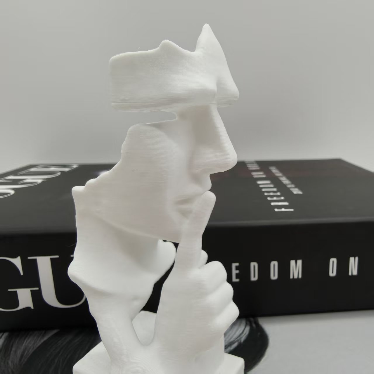 Desk Setup Design - Thinker Statue, Silence Is Golden Abstract