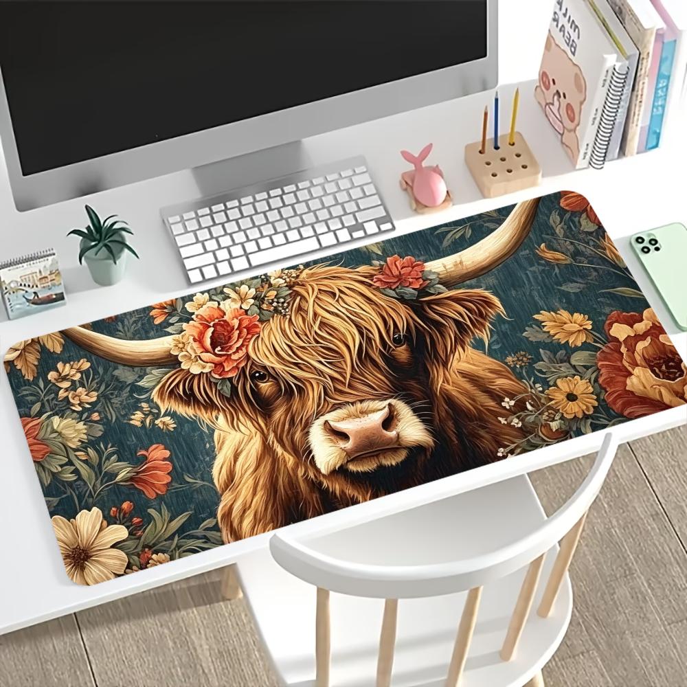 Desk Setup Pc And Laptop - Vintage Highland Cow Floral Gaming Mouse