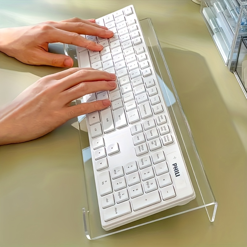 Desk Setup Design - Acrylic keyboard stand, transparent desktop organizer,
