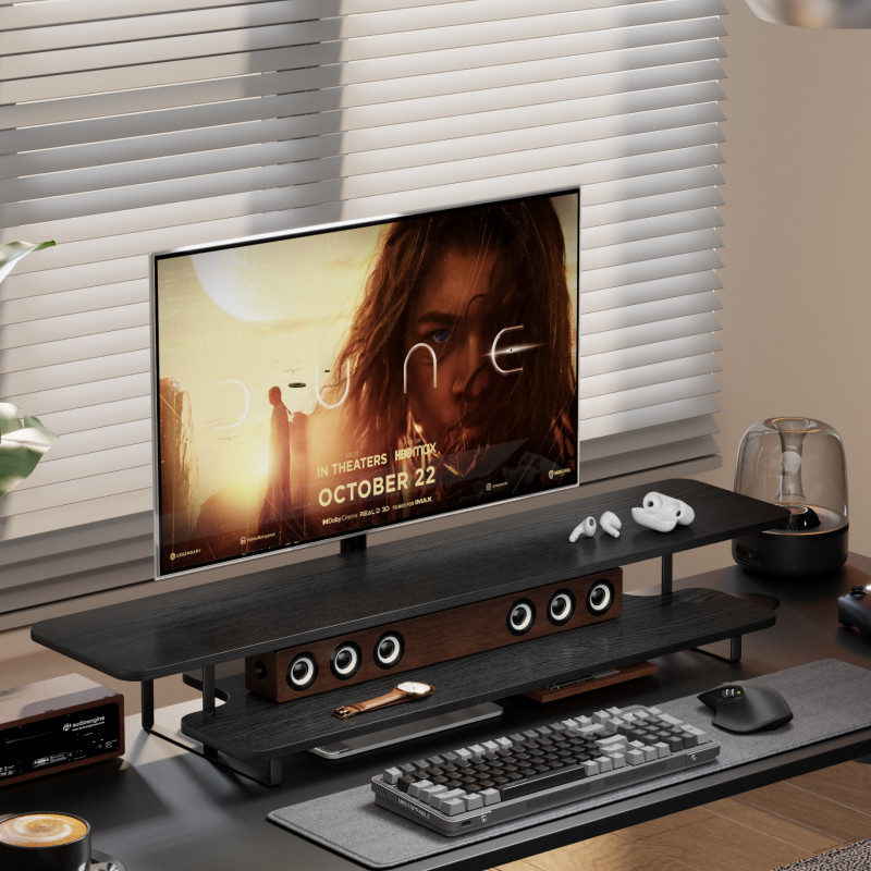 Walnut Finish Monitor Stand Ri - đánh giá và giá Desk Setup For Laptop And Monitor