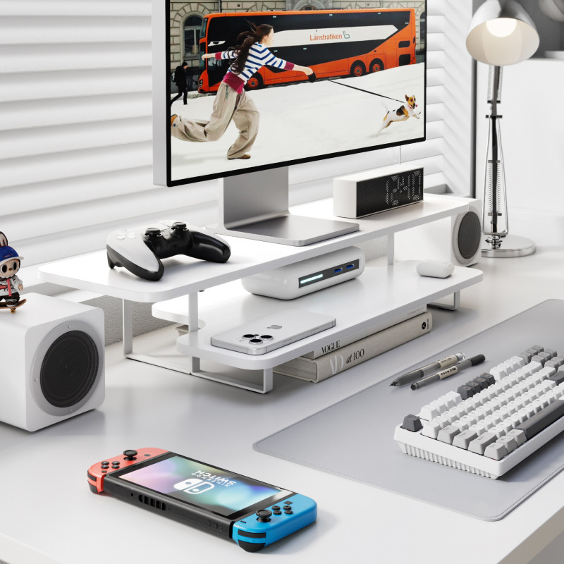 Walnut Finish Monitor Stand Ri - đánh giá và giá Desk Setup For Laptop And Monitor