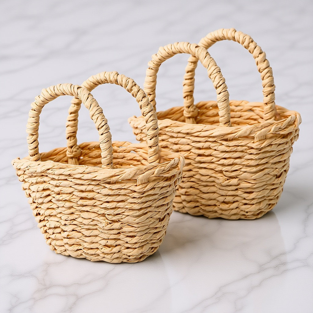 2Pcs Mini Raffia Handle Basket - đánh giá và giá Desk Setup Small Space