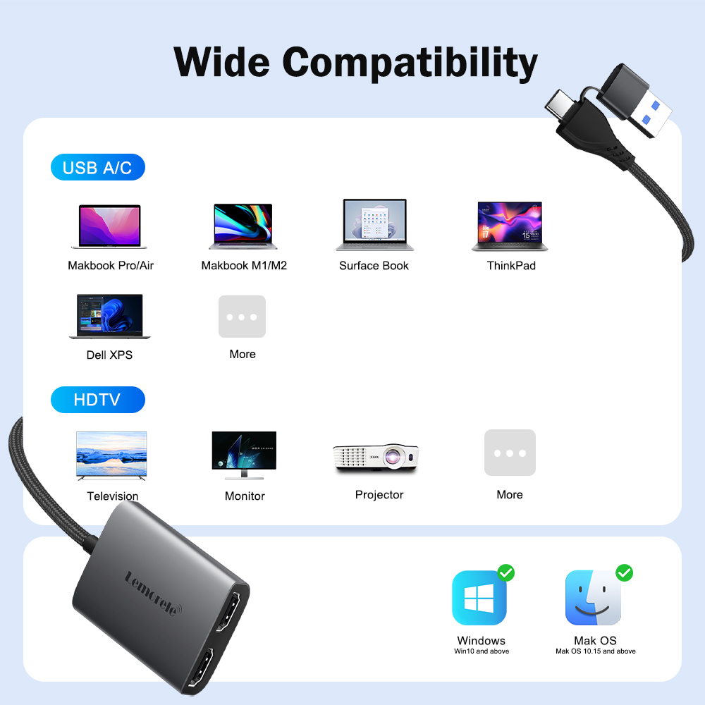 Lemorele Dual HDMI Adapter 4K  - đánh giá và giá Desk Setup Usb Hub