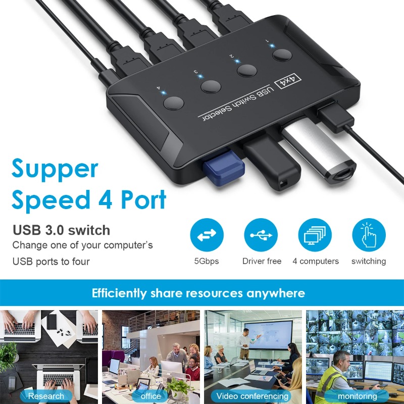 4 In 4 Out KVM USB3.0 Switch S - đánh giá và giá Desk Setup Usb Hub
