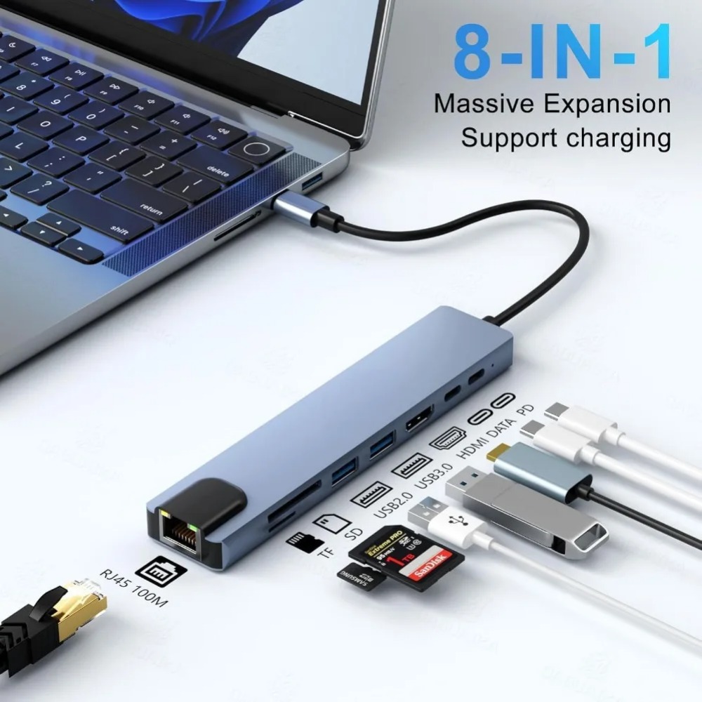 USB C Hub 8/7 in 1 4K HDMI Ada - đánh giá và giá Desk Setup Usb Hub