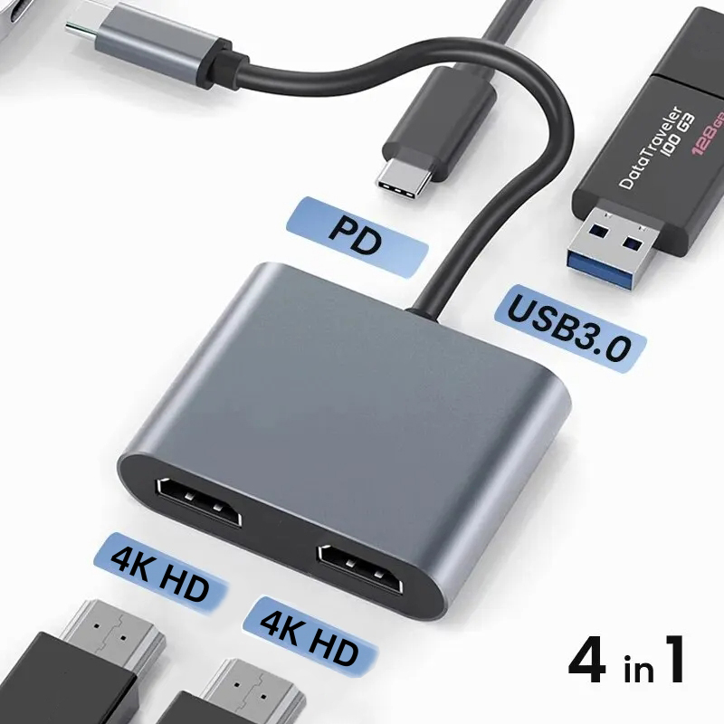 USB C to Dual 4K HD Display Ad - đánh giá và giá Desk Setup Usb Hub