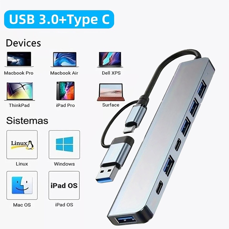 2 In 1 USB3.0 Hub 7 Port Type  - đánh giá và giá Desk Setup Usb Hub